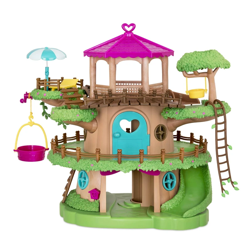 Li'l Woodzeez – Family Treehouse Playset with Crank Elevator, Ladders, Slides & Stairs – 22 Pieces Toy House & Playset with Adorable Animal Figures – Gifts for 3+ Years