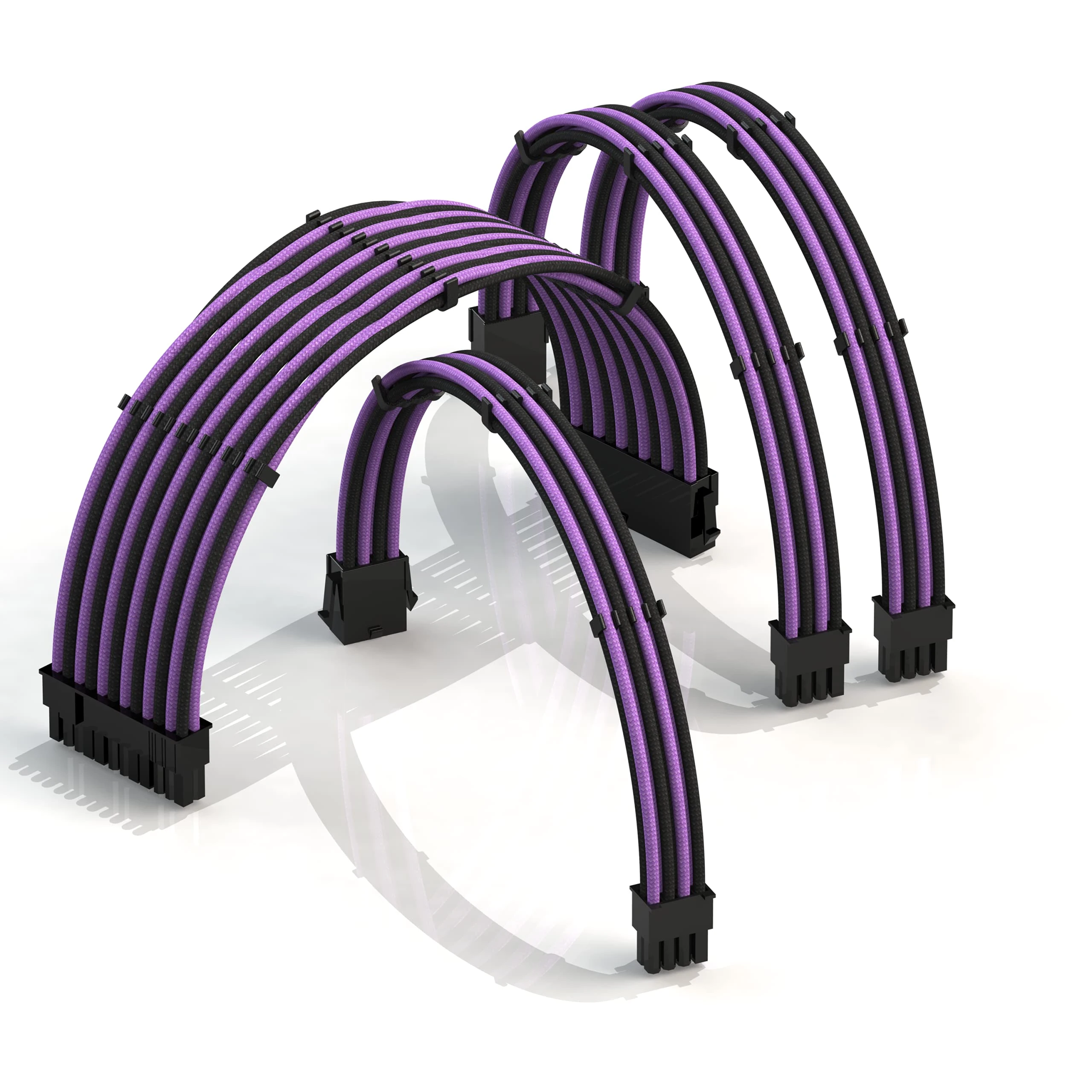 LINKUP - 50cm Super Soft and Flexible PSU Cable Extension Sleeved Custom Mod GPU PC Braided w/Comb Kit | 1 x 24 P (20+4) | 2 x 8 P (4+4) CPU | 2 x 8 P (6+2) GPU set | 500mm - BlackPurple