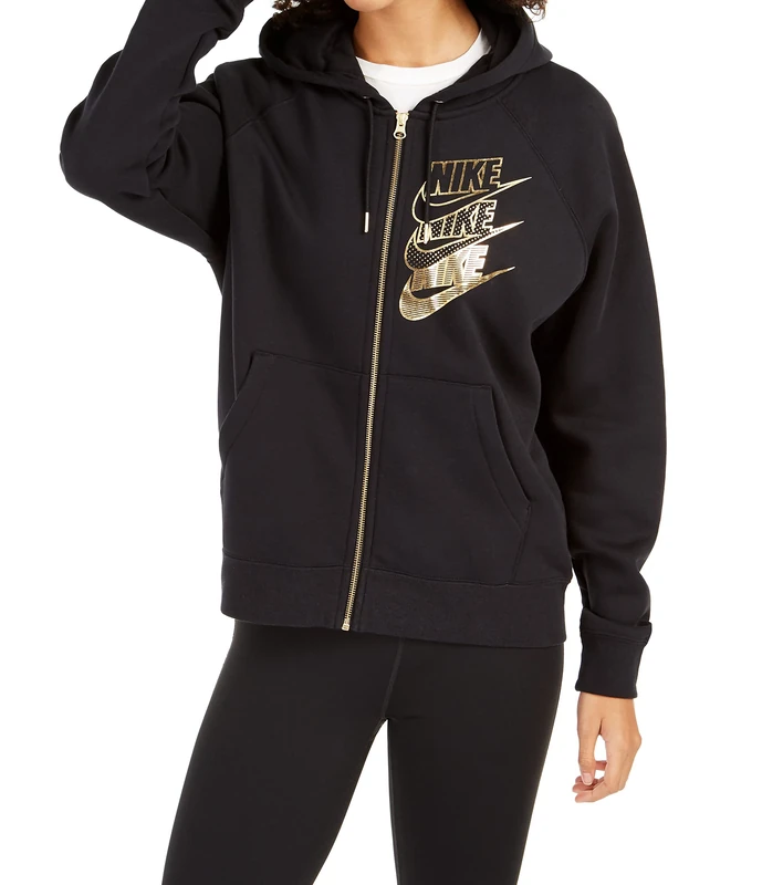 Nike Women's NSW Full Zip Bb Shine Hoodie Blazer Not Applicable, Black (Black/Black/Metallic Gold), X-Small - Image 1