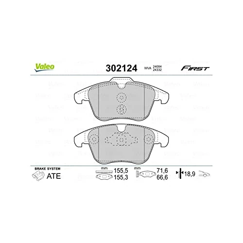 VALEO - Brake pads First - 302124 - Set of 4 pads - Front axle - Fully equipped with mounted accessories