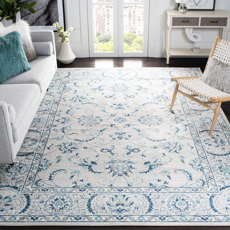 Safavieh Traditional Rug for Living Room, Dining Room, Bedroom - Brentwood Collection, Short Pile, in Light Grey and Blue, 91 X 152 cm