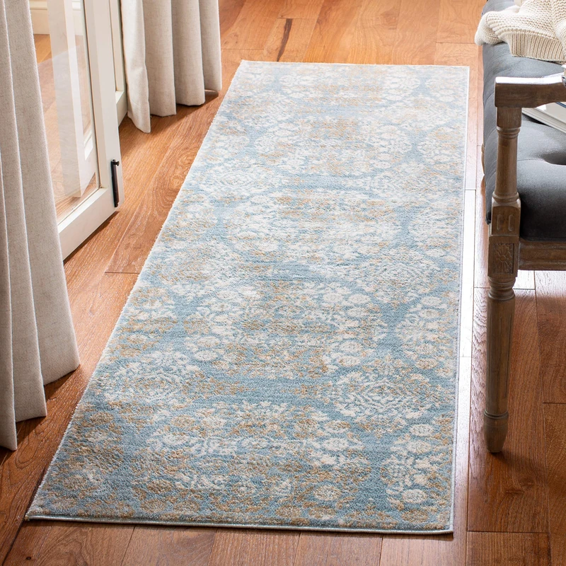 Safavieh Traditional Indoor Woven Runner Area Rug, Isabella Collection, ISA958, in Denim Blue / Ivory, 66 X 213 cm for Living Room, Bedroom or Any Indoor Space