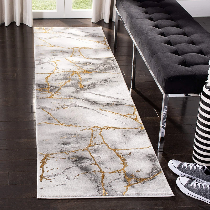 SAFAVIEH Contemporary Rug for Living Room, Dining Room, Bedroom - Craft Collection, Short Pile, in Grey and Gold, 69 x 183 cm