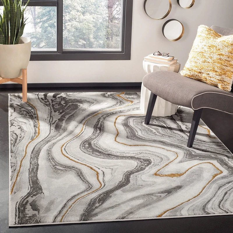 SAFAVIEH Craft Collection Accent Rug - 2'7" x 5', Grey & Gold, Modern Abstract Design, Non-Shedding & Easy Care, Ideal for High Traffic Areas in Entryway, Living Room, Bedroom (CFT819F)