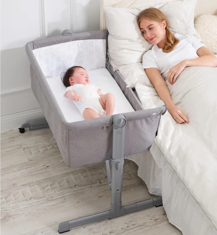 Babify – Adjustable Mini Co-Elastic Cot, Multi-Heights, Reclinable, Mattress Included, Grey