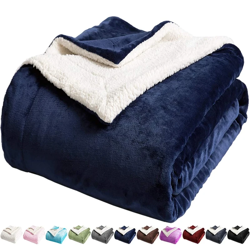 LBRO2M Sherpa Fleece Bed Blanket Twin Size Super Soft Fuzzy Plush Warm Cozy Fluffy Microfiber Couch Throw Velvet Double Reversible Luxurious Blankets (Navy Blue, Twin(65x90 Inches))