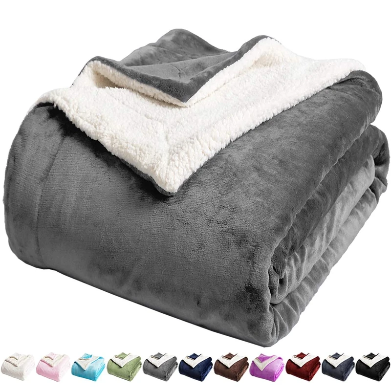 LBRO2M Sherpa Fleece Bed Blanket King Size Super Soft Fuzzy Plush Warm Cozy Fluffy Microfiber Couch Throw Velvet Double Reversible Luxurious Blankets,Grey