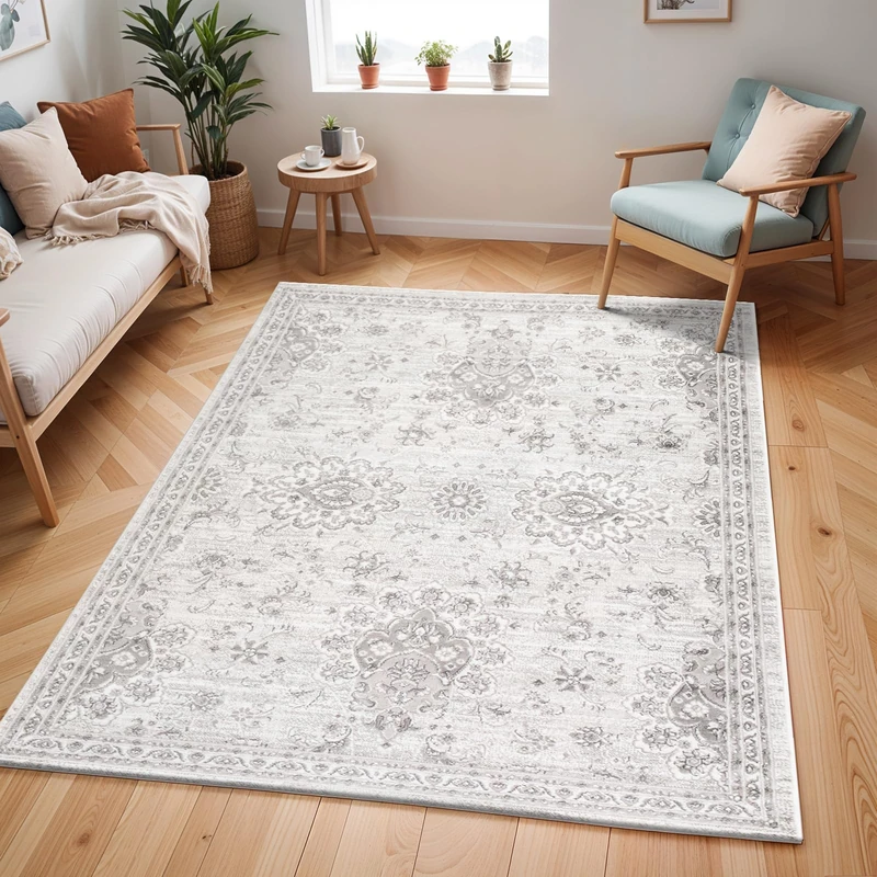 Livabliss Douela Vintage - Area s Living Room 160x220 cm, Hallway, Bedroom - Chic Neutral Scandi, Traditional Boho Style, Natural Easy Care Pile - Large, Grey,White, Charcoal