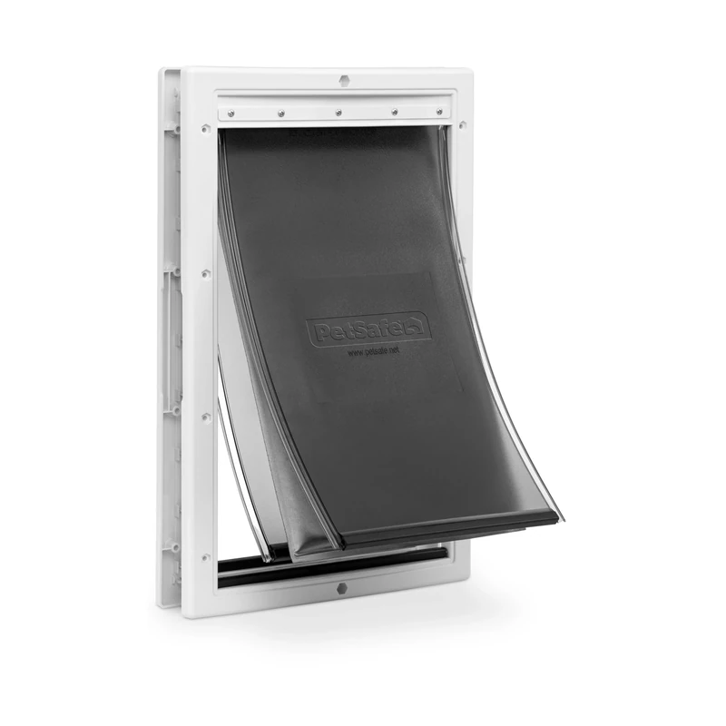 PetSafe Extreme Weather Aluminum Pet Door - Energy-Saving Thermal Barrier Pet Flap with Slide-in Door Locking & Secure Flap Cover - Plastic Frame - for Dogs Up to 220 lb - Large