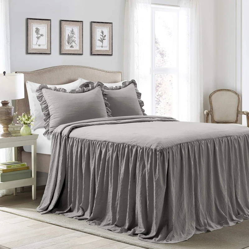 Lush Decor Ruffle Skirt Bedspread, Polyester, Dark Gray, King