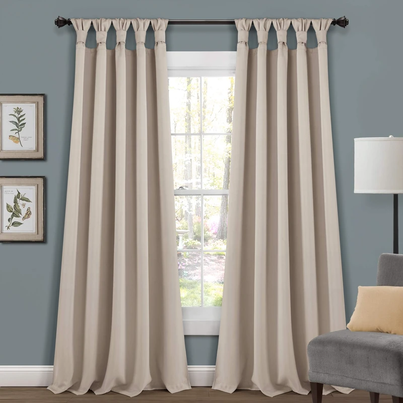 Lush Decor Insulated Knotted Tab Top Blackout Window Curtain Panel Pair, 84" x 52", Wheat, Polyester, 52" W x 84" L (Pack of 1)