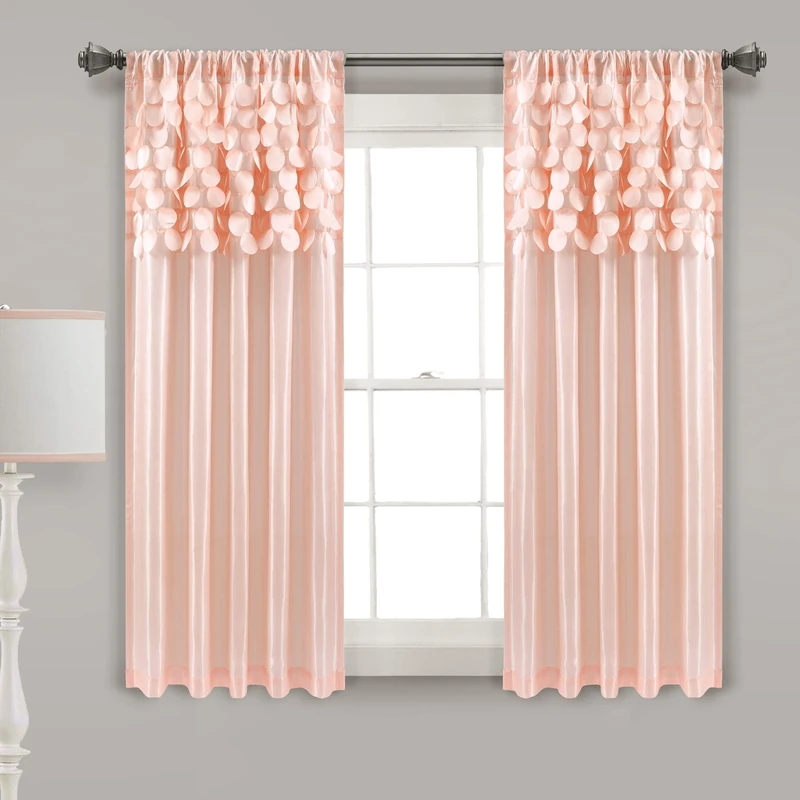 Lush Decor Circle Dream Window Curtains Panel Set for Living, Dining Room, Bedroom (Pair), 54" W x 63" L, Blush