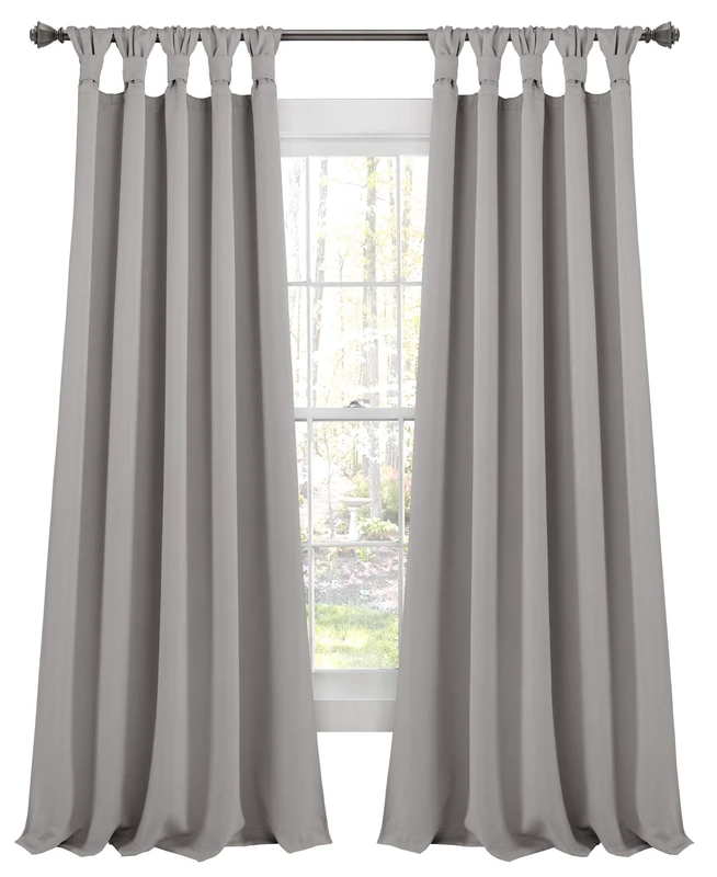 Lush Decor, Light Gray Insulated Knotted Tab Top Blackout Window Curtain Panel Pair, 84" x 52", 84 in x 52