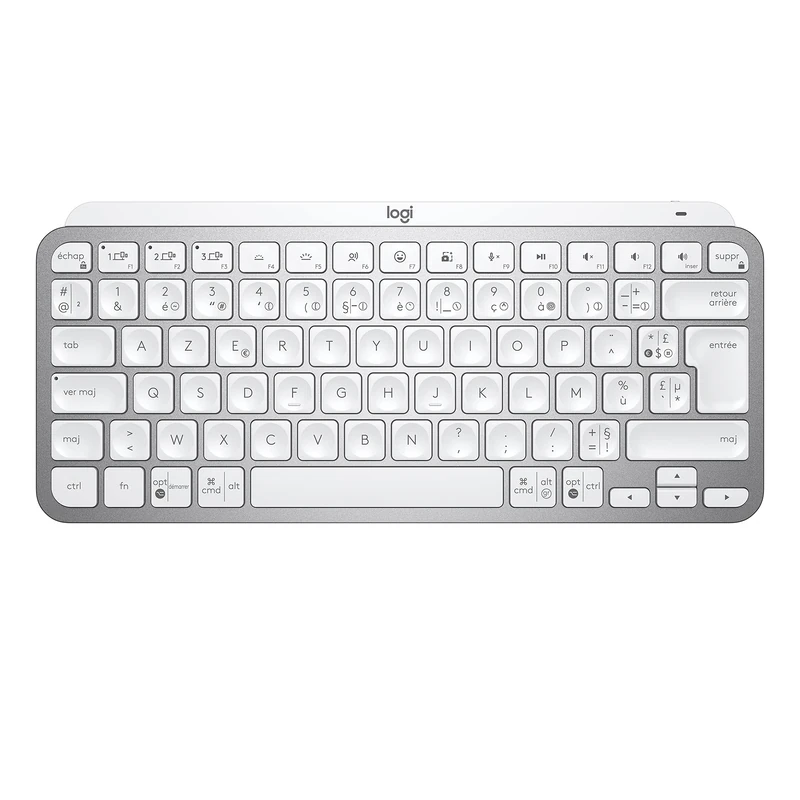 Logitech MX Keys Mini Minimalist Illuminated Wireless Keyboard, Compact, Bluetooth, Backlit, USB-C, Compatible with Apple MacOS, iOS, Windows, French AZERTY Keyboard, Metal Construction – Light Grey