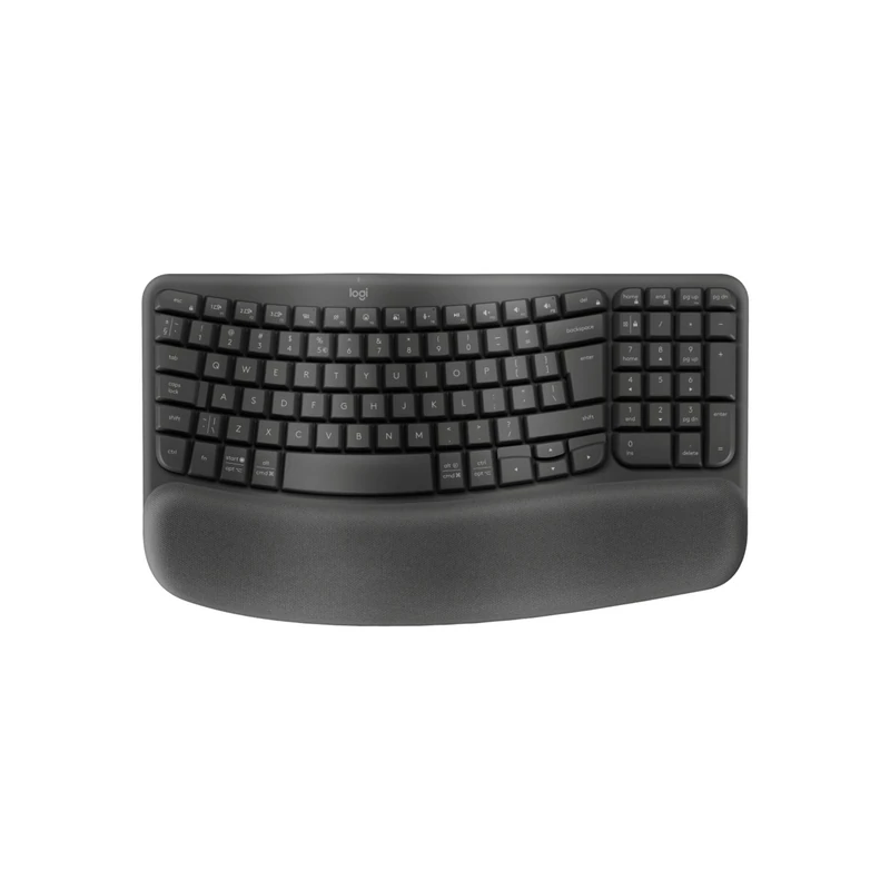 Logitech Wave Keys Wireless Ergonomic Keyboard with Cushioned Palm Rest - Graphite, QWERTY US International Layout