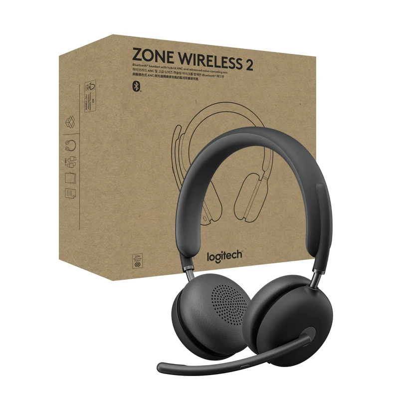 Logitech Zone Wireless 2 Premium Noise Cancelling Headset with Hybrid ANC, Certified for Microsoft Teams over Native Bluetooth and Fast Pair, Engineered for Intel Evo laptops - Graphite - Image 1