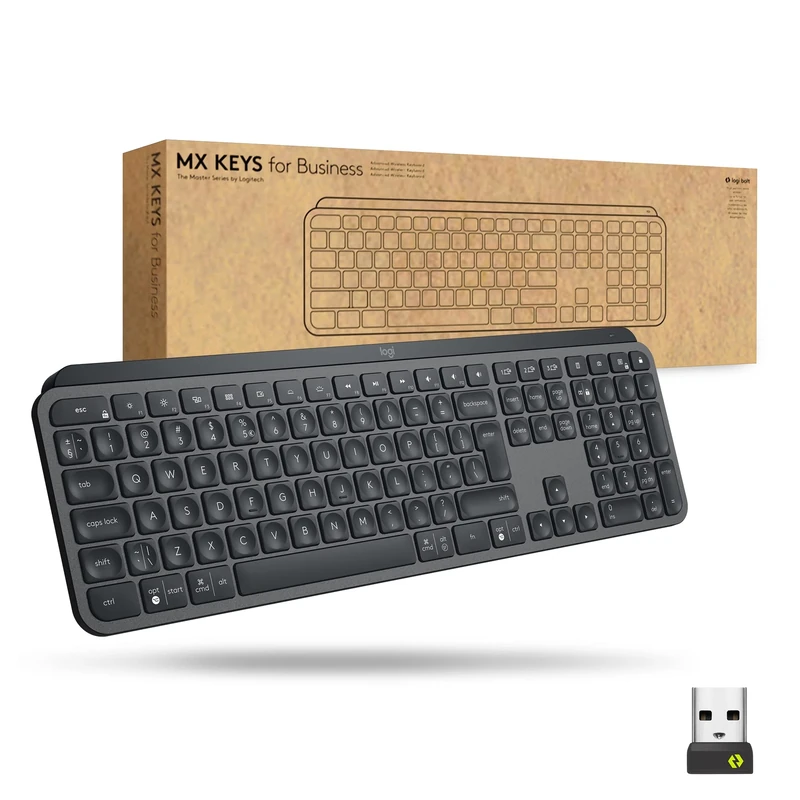 Logitech MX Keys Wireless Illuminated Keyboard for Business, Quiet Perfect-Stroke Keys, Logi Bolt Technology, Bluetooth, Rechargeable, Windows/Mac/Chrome/Linux, QWERTY UK English - Grey
