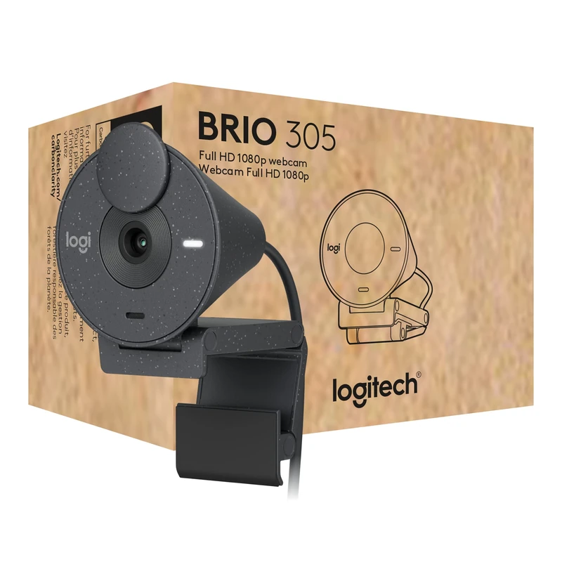 Logitech Brio 305 Full HD webcam with auto light correction, mono noise reducing mics, privacy shutter, USB-C, works with Microsoft Teams, Zoom, Google Meet - Graphite