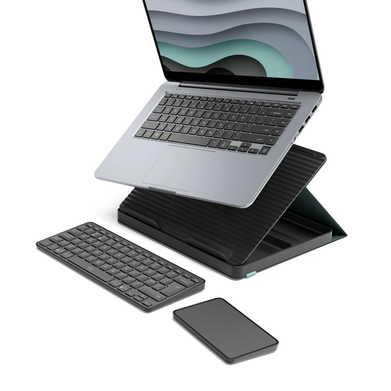 Logitech Casa Pop-Up Desk Laptop Stand, USB C Charger Cable, Bluetooth, Wireless Keyboard with Touchpad for Tablet, Laptop, Chromebook, MacBook 10 Inch to 17 Inch, QWERTY UK English Layout - Graphite