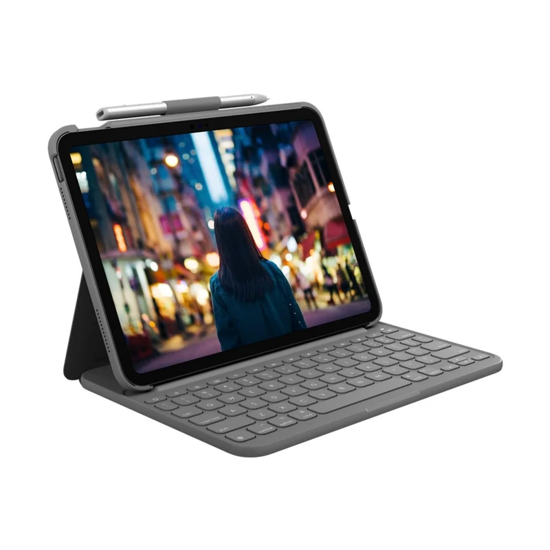 Logitech iPad (10th generation) Keyboard Case | Slim Folio with integrated wireless keyboard (Graphite) - German Layout