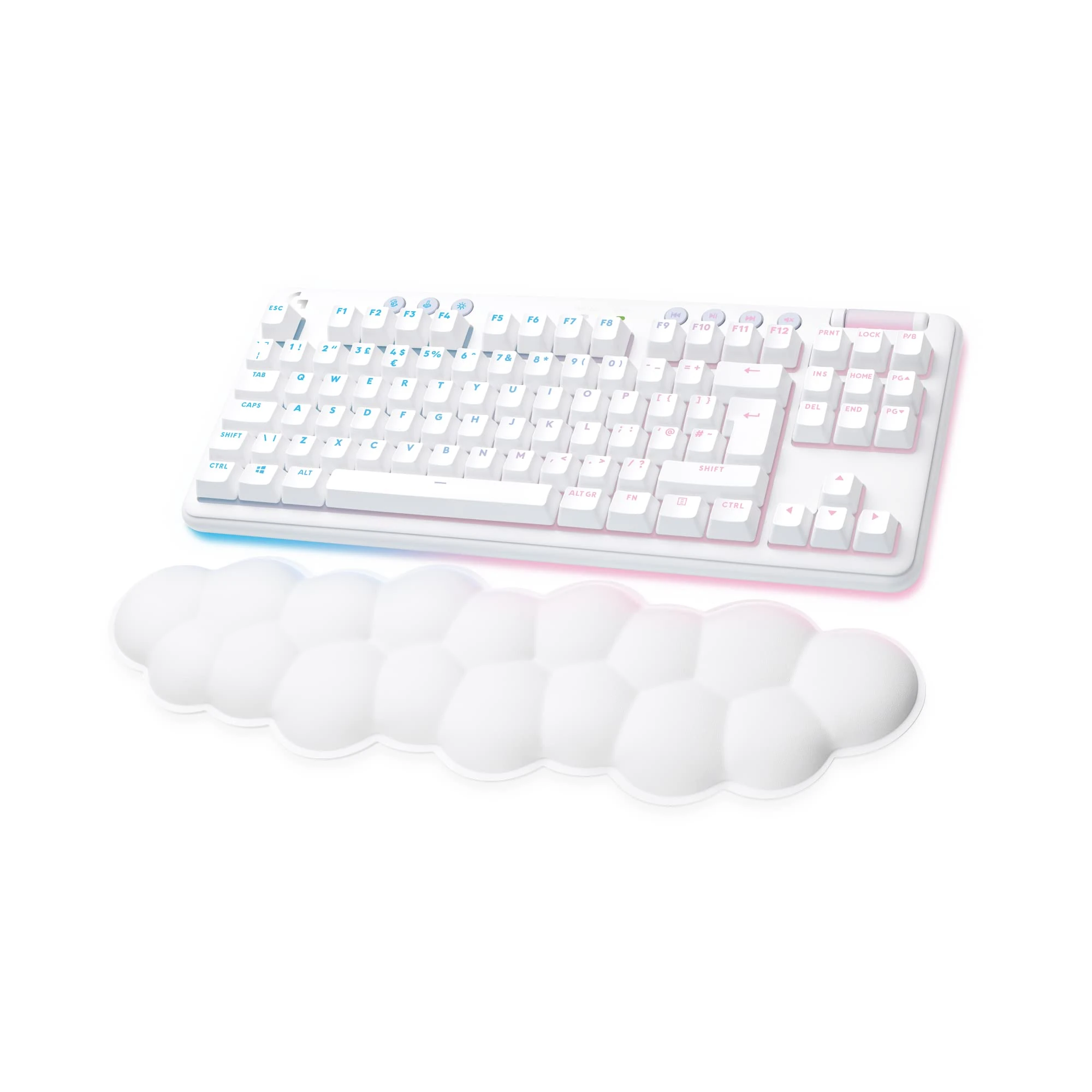 Logitech G G715 Wireless Mechanical Gaming Keyboard with LIGHTSYNC RGB Lighting, LIGHTSPEED, Tactile Switches (GX Brown) and Keyboard Palm Rest, PC and Mac Compatible, QWERTY UK English Layout - White