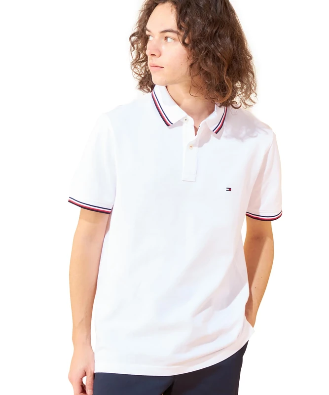 Tommy Hilfiger Men's Core Tommy Tipped Slim Polo Mw0mw13080 S/S Polos, White (White), XS