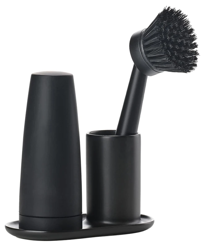 Zone Denmark Singles 3 Piece Washing Up Set with Washing Up Brush, Detergent Dispenser and Holder, Black
