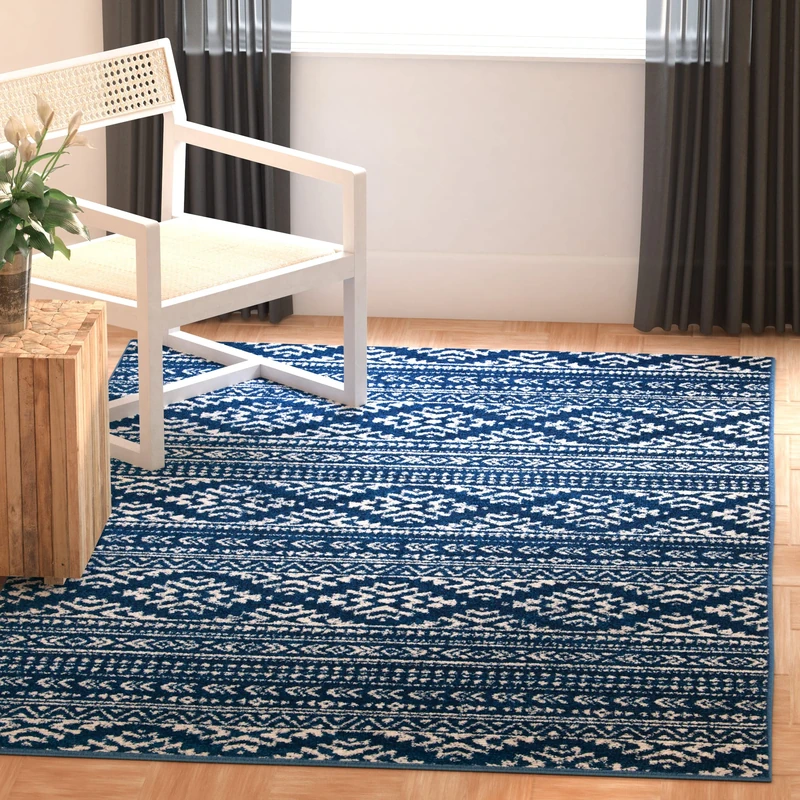 Safavieh Boho Chic Indoor Woven Rectangle Area Rug, Tulum Collection, TUL272, in Navy / Ivory, 91 X 152 cm for Living Room, Bedroom or Any Indoor Space