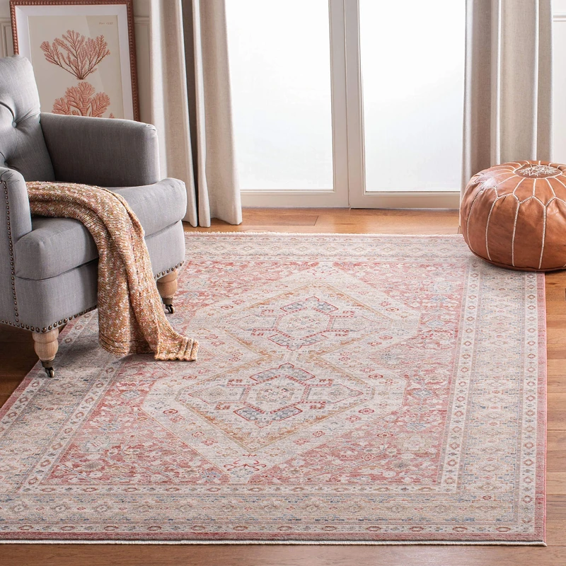 Safavieh Contemporary Classic Indoor Woven Rectangle Area Rug, Kenitra Collection, KRA692, in Pink/Grey, 152 X 244 cm for Living Room, Bedroom or Any Indoor Space