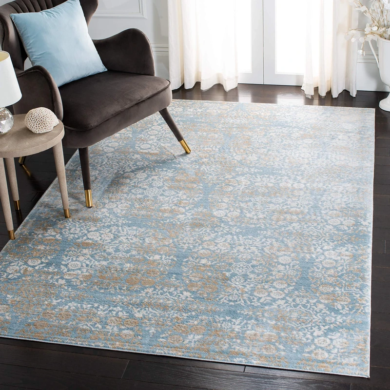 Safavieh Traditional Indoor Woven Rectangle Area Rug, Isabella Collection, ISA958, in Denim Blue / Ivory, 122 X 183 cm for Living Room, Bedroom or Any Indoor Space