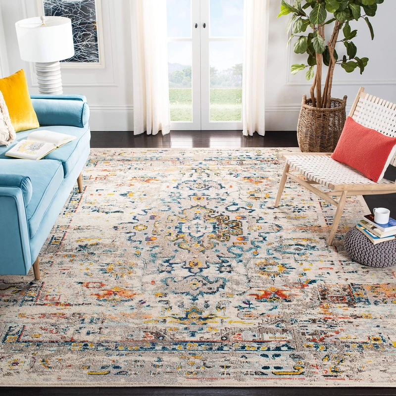 SAFAVIEH Traditional Rug for Living Room, Dining Room, Bedroom - Madison Collection, Short Pile, in Cream and Blue, 91 X 152 cm - Image 1