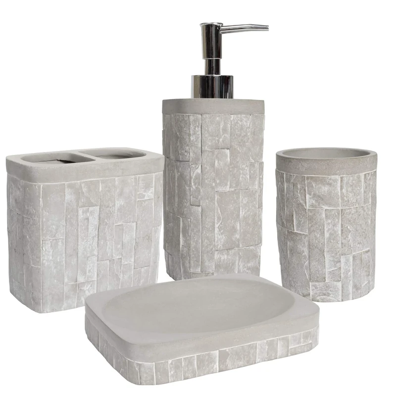 Sweet Home Collection Contemporary Decorative Beautiful Designs Bath Shower Tub Décor, Resin, Avalon, 4 Piece Set