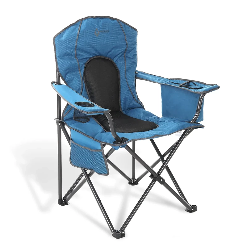ARROWHEAD OUTDOOR Portable Folding Camping Quad Chair w/ 4-Can Cooler, Cup-Holder, Heavy-Duty Carrying Bag, Padded Armrests, Supports up to 330lbs, USA-Based Support