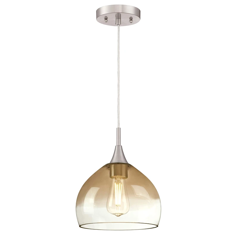 Westinghouse Lighting 63669 One-Light Indoor Pendant, Brushed Nickel Finish with Amber and Clear Glass