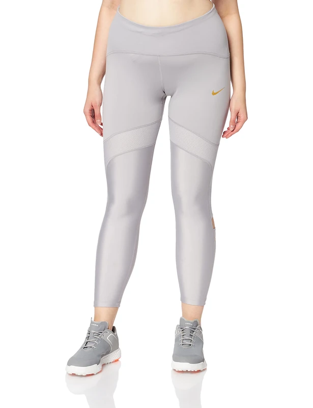 NIKE Speed 7_8 Tight Glam Women's Tight - Atmosphere Grey/Metallic Gold, Small - Image 1