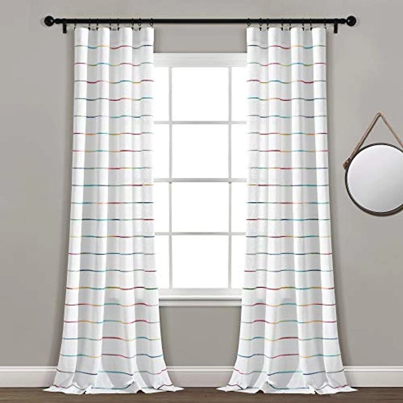 Lush Decor Ombre Stripe Yarn Dyed Cotton Window Curtains Panel Pair, 40" W x 84" L, Rainbow