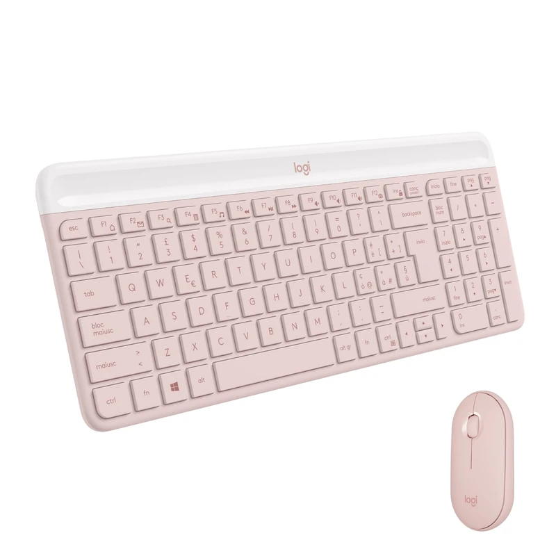 Logitech MK470 Slim Combo Wireless Keyboard Mouse Set - Modern Compact Layout, Extremely Quiet, 2.4GHz USB Receiver, Plug n'Play Connectivity, Italian QWERTY Layout, Pink
