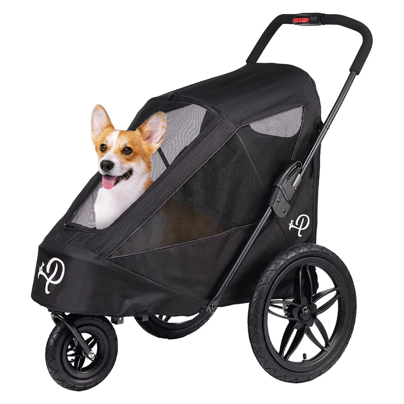 Breeze Black | Luxury Dog Bike Trailer | Large Sized Jogger | One-Hand Fold | Air Tires | INCL Rain Cover | Tire Pump | Bike Adapter