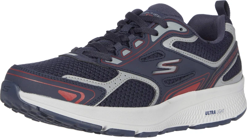 Skechers Men's Go Consistent Running Shoe, Navy Leather Synthetic Red Trim, 11.5 UK