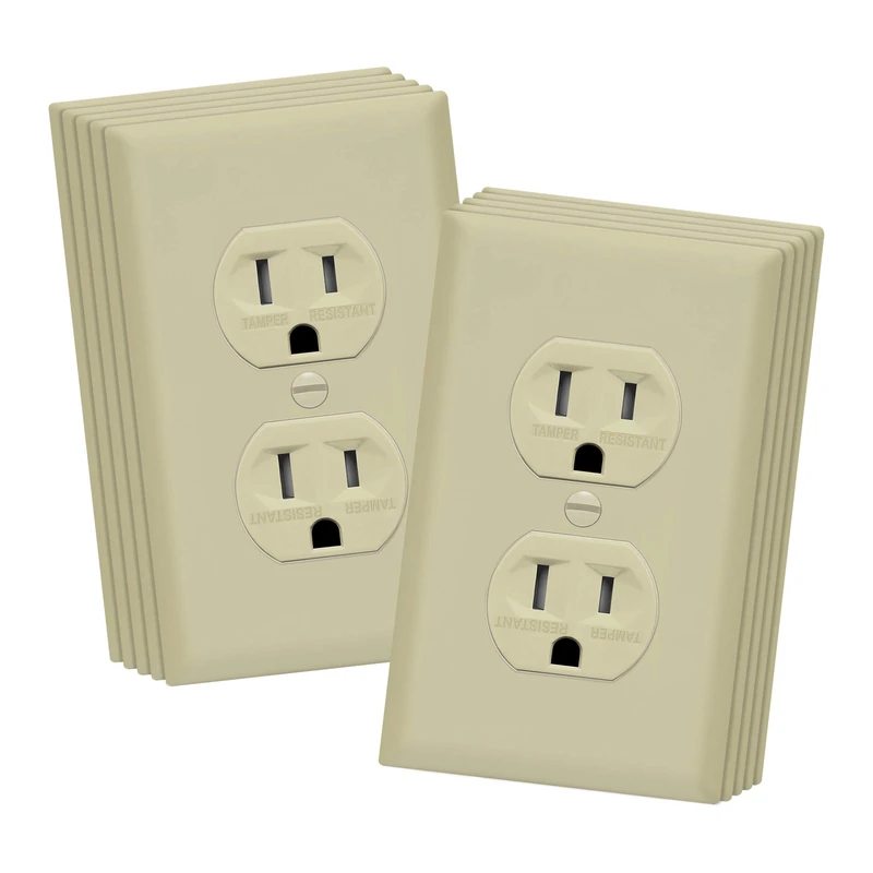 ENERLITES Duplex Receptacle Outlets and Wall Plates, Tamper-Resistant Receptacle, 15A 125V, Self-Grounding, 2-Pole, UL Listed, 61580-TR-IWP-10PCS, Ivory (10 Pack)
