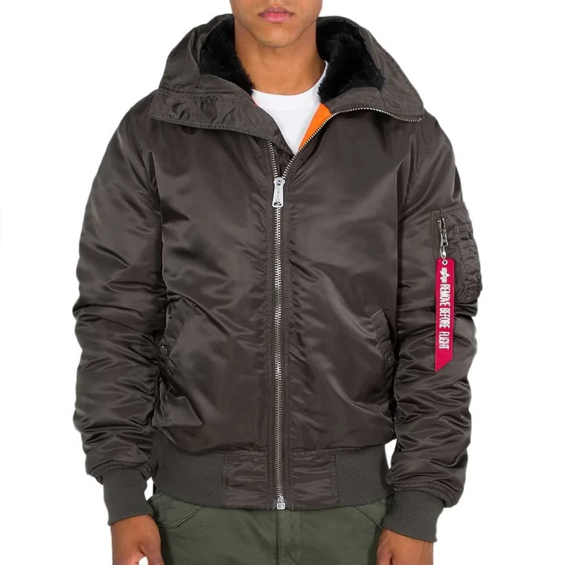 Alpha Industries MA-1 Hooded Bomber Jacket for Men Black Olive