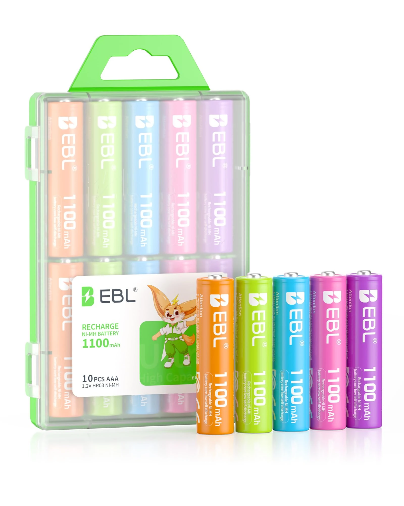 EBL AAA 1100mAh Ni-Mh Rechargeable Batteries, 10 Pack AAA Batteries with Storage Cases (New Packaging, Images Coming Soon)