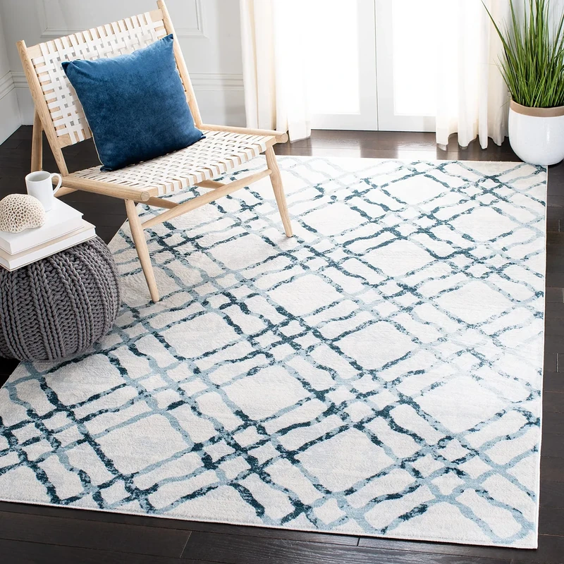 Safavieh Traditional Indoor Woven Rectangle Area Rug, Isabella Collection, ISA957, in Ivory / Turquoise, 122 X 183 cm for Living Room, Bedroom or Any Indoor Space