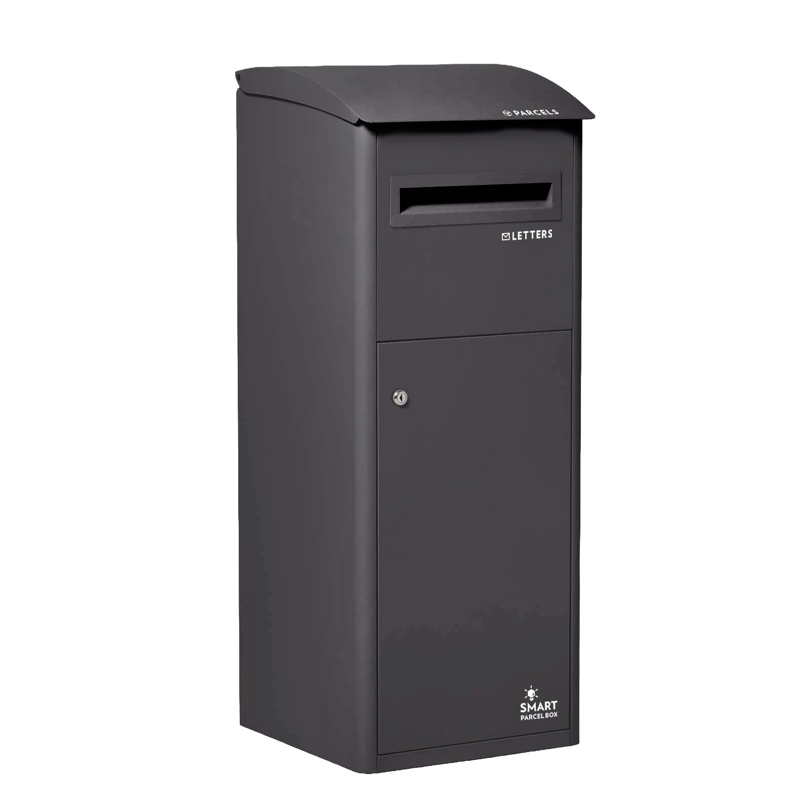 SMART PARCEL BOX Extra Large Parcel Box Outdoor, Weatherproof Black Delivery Box Slanted Top With Secure Front Access, Durable Galvanised Steel, Lockable For Post, Multiple Letters & Package Drop