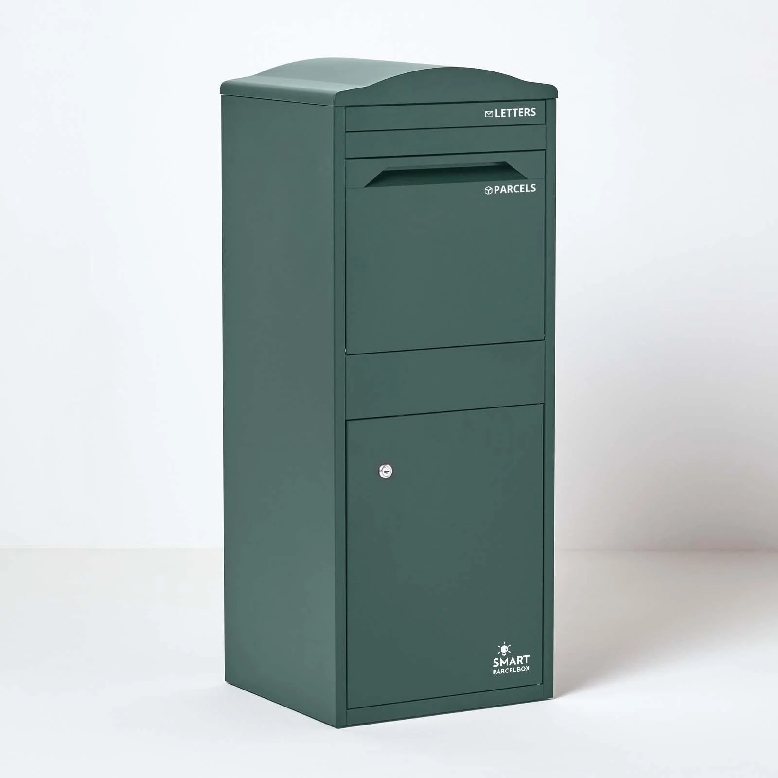 SMART PARCEL BOX Large Parcel Box Outdoor, Weatherproof Green Delivery Box Curved Top, Secure Front Access, Durable Galvanised Steel, Lockable For Post, Multiple Letters & Package Drop, Free Standing