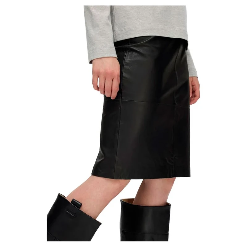 SELECTED FEMME Women's Slfmaily Hw Leather Skirt Noos Skirt, Black, 12
