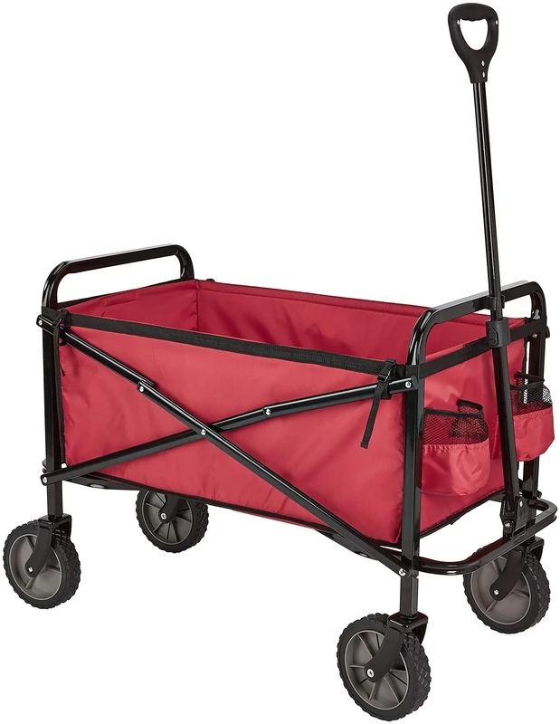 Amazon Basics Collapsible Folding Heavy Duty Utility Wagon for Outdoor Sports, 265 pound weight capacity, Festival Beach Camping Garden and Shopping, 27.6 x 40.9 x 20 inches, Red
