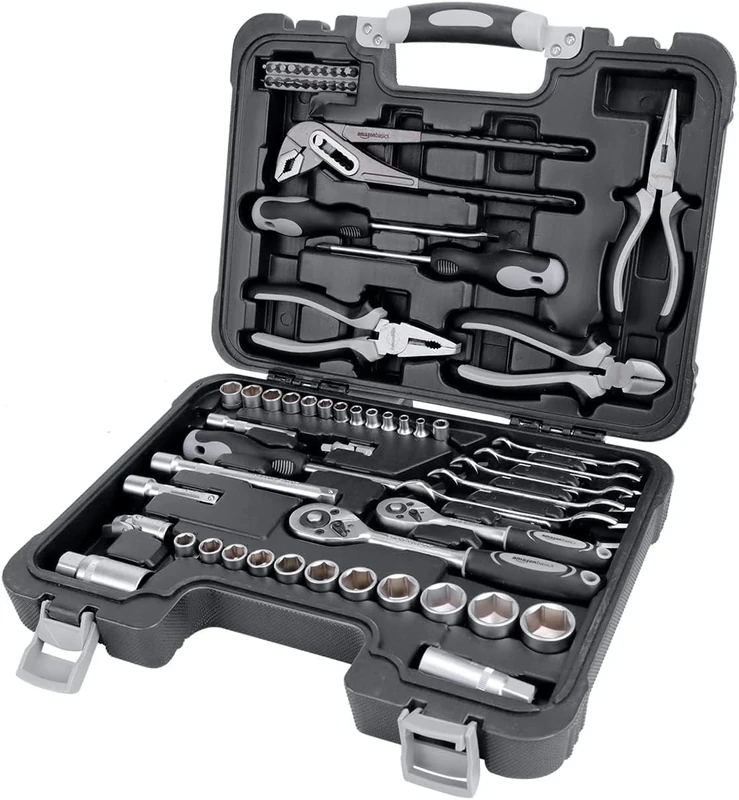Amazon Basics Household Tool Set, 65 Piece, Black