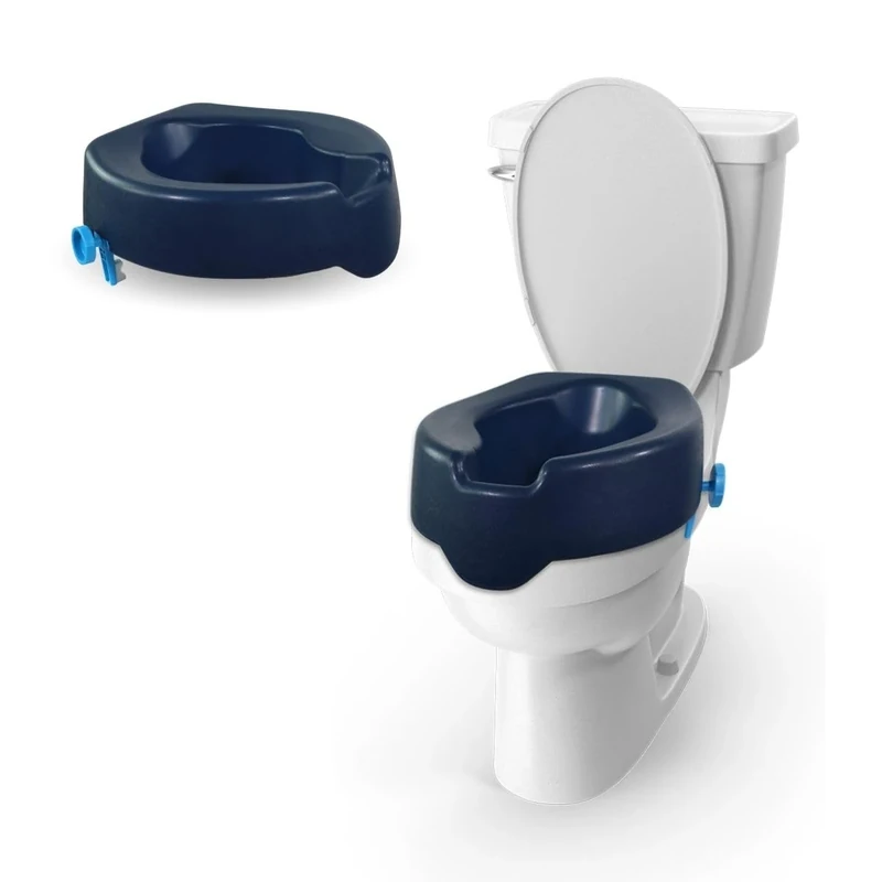 Mobiclinic®, Raised Toilet Seat, 4.33 Inches, 11 cm, Adult Toilet Lift, Toilet Lift, Adjustable, Comfortable Soft Toilet Lift, Río, Easy Installation Without Tools, Blue