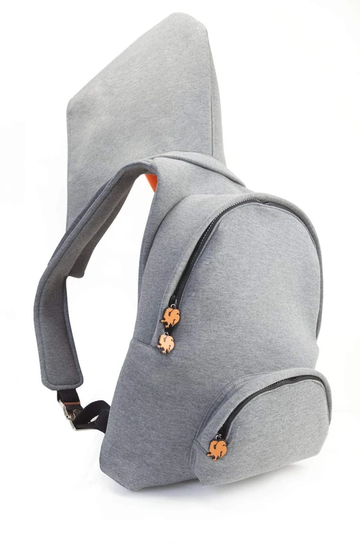 Morikukko Unisex-Adult Hooded Backpack Grey Neon Orange Backpack Grey (Grey Neon Orange)